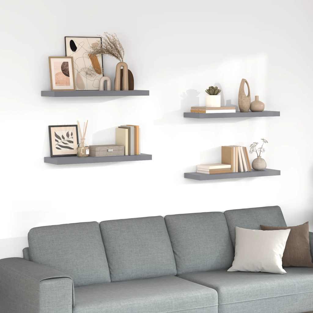 vidaXLΡάφια Τοίχου 4 τεμ. Γκρι 80x23,5x3,8 εκ. MDF