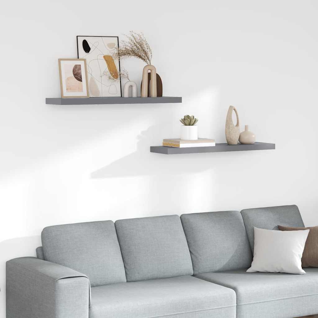 vidaXL Ράφια Τοίχου 2 τεμ. Γκρι 90x23,5x3,8 εκ. MDF