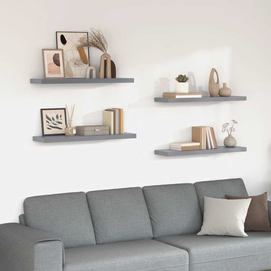 vidaXL Ράφια Τοίχου 4 τεμ. Γκρι 90x23,5x3,8 εκ. MDF