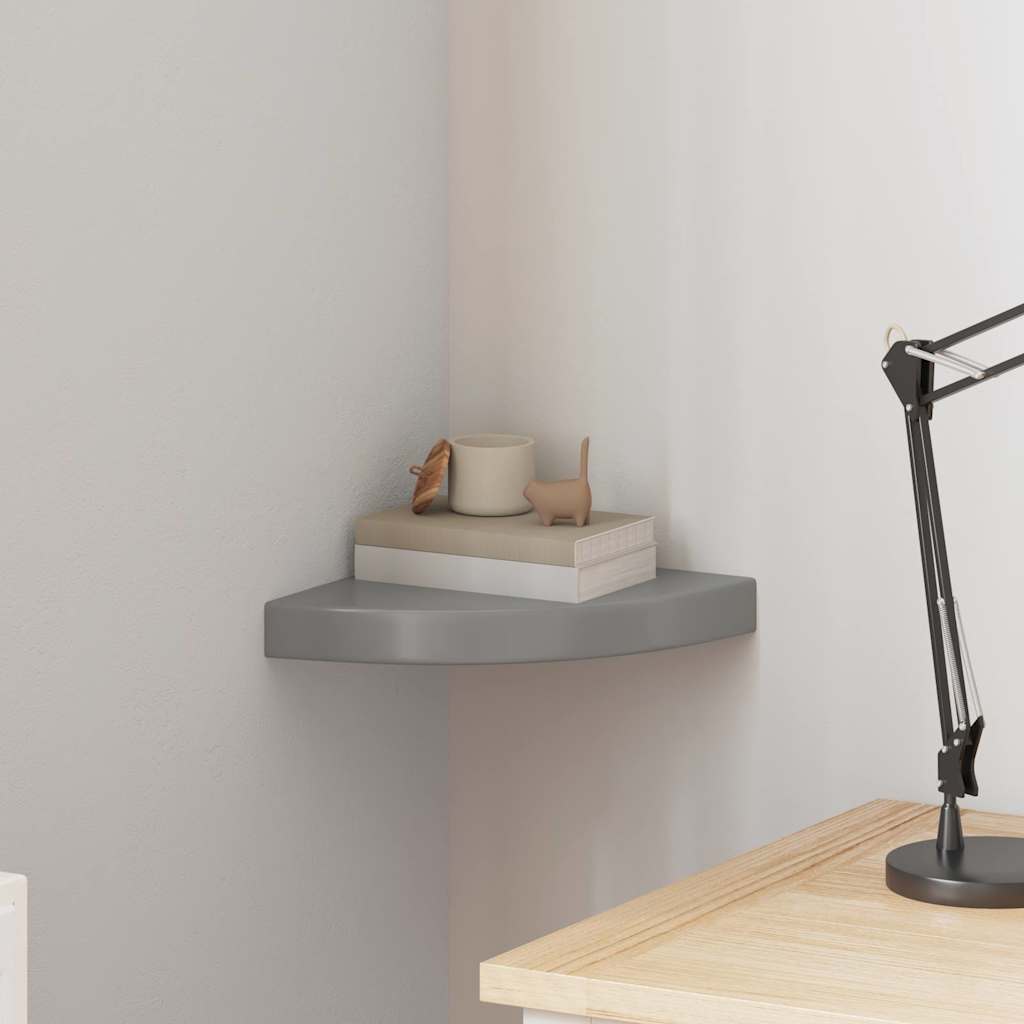 vidaXL Ράφι Τοίχου Γωνιακό Γυαλιστερό Γκρι 25 x 25 x 3,8 εκ. από MDF