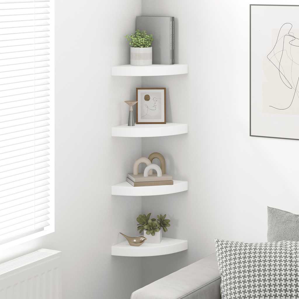 vidaXL Ράφια Τοίχου Γωνιακά 4 τεμ. Άσπρα 25x25x3,8 εκ. MDF