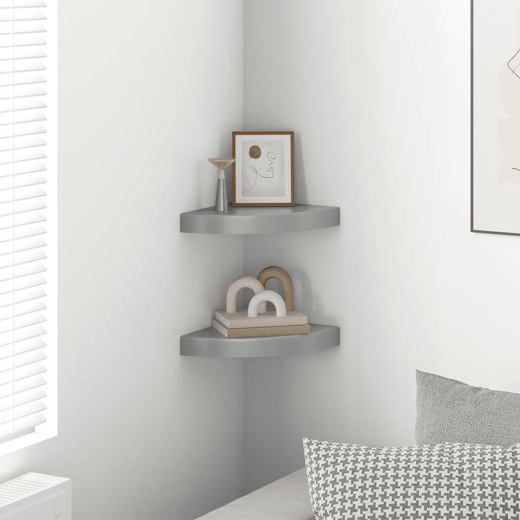 vidaXL Ράφια Τοίχου Γωνιακά 2 τεμ. Γκρι 25x25x3,8 εκ. MDF