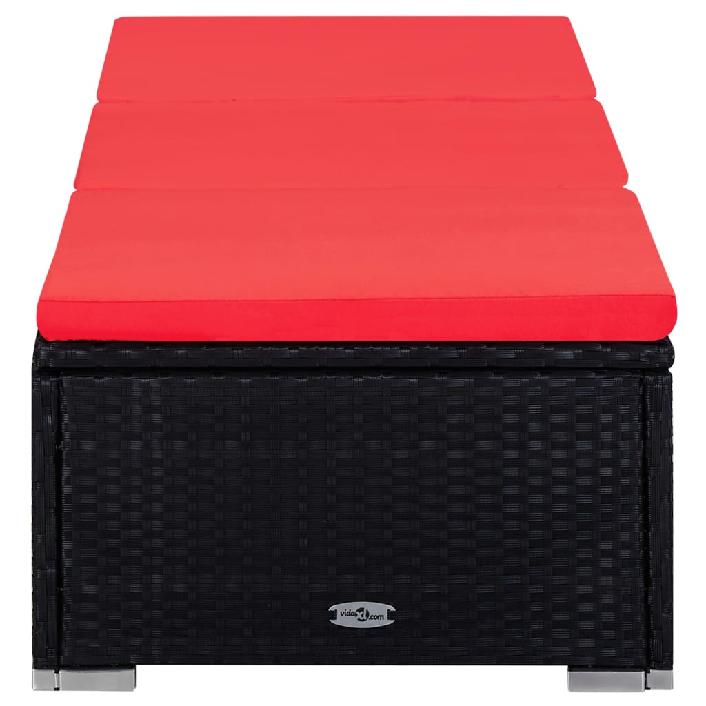 vidaXL Ξαπλώστρα Κόκκινη από Συνθετικό Ρατάν με Μαξιλάρι & Τραπεζάκι