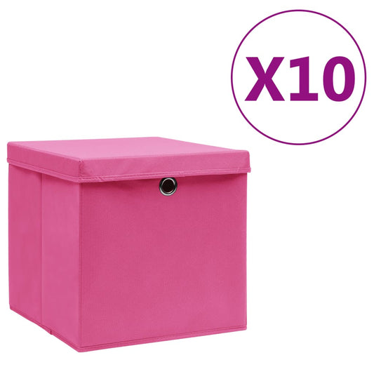vidaXL Κουτιά Αποθήκευσης με Καπάκια 10 τεμ. Ροζ 28 x 28 x 28 εκ.