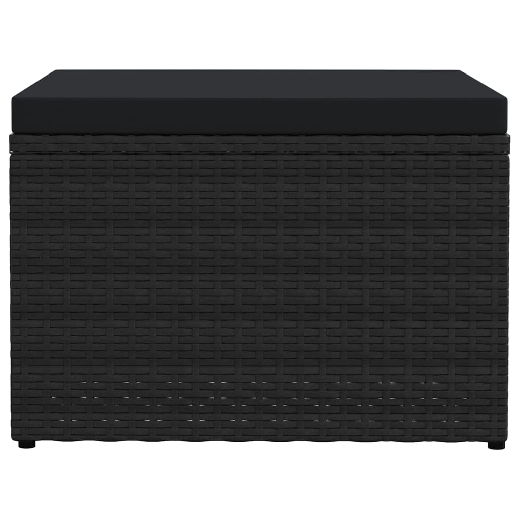 vidaXL Υποπόδιο Κήπου Μαύρο από Συνθετικό Ρατάν με Μαξιλάρια