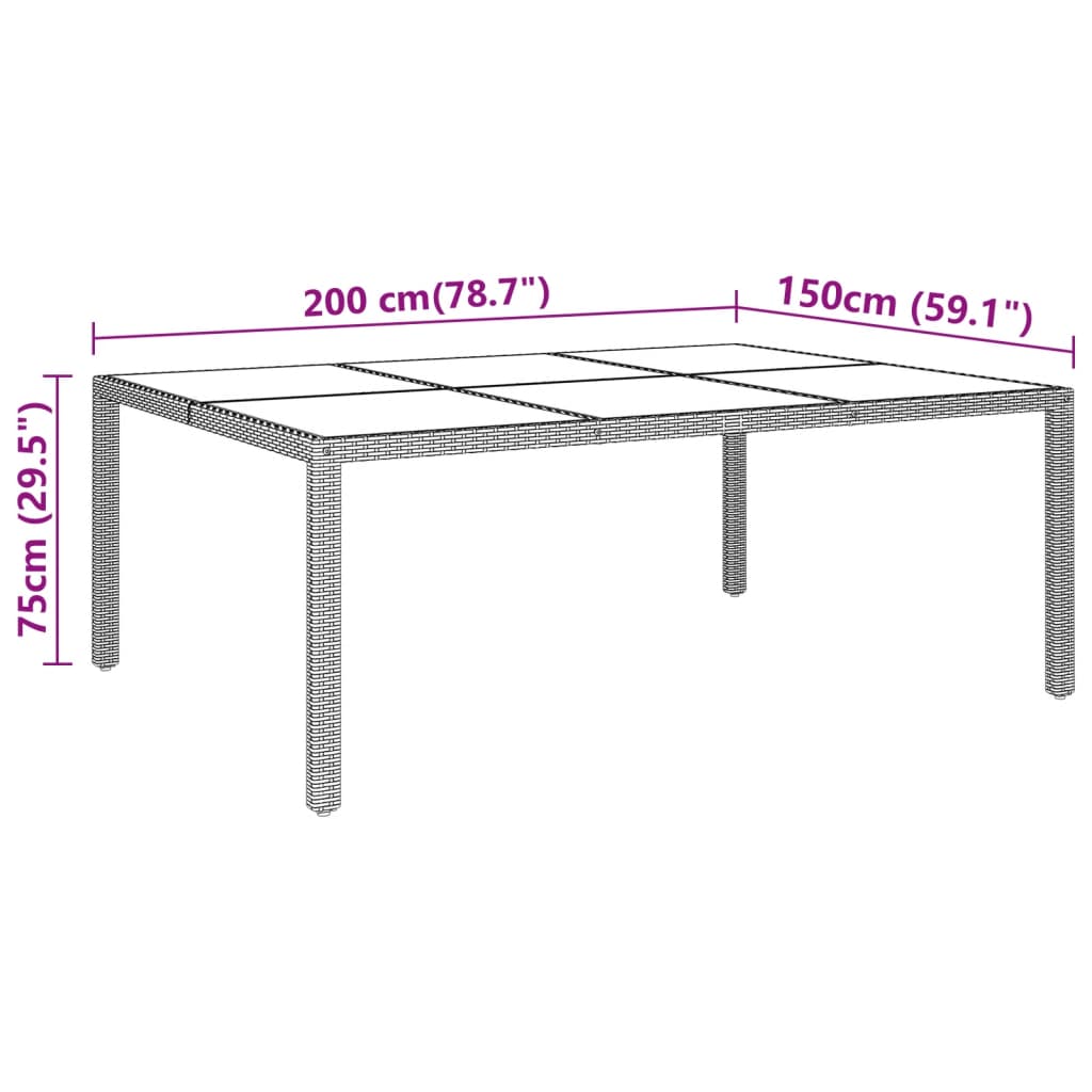 vidaXL Τραπέζι Κήπου Γκρι 200x150x75 εκ. Ψημένο Γυαλί/Συνθετικό Ρατάν