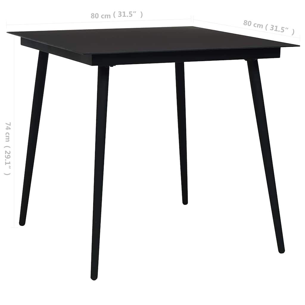 vidaXL Τραπεζαρία Κήπου Μαύρη 80 x 80 x 74 εκ. από Ατσάλι / Γυαλί