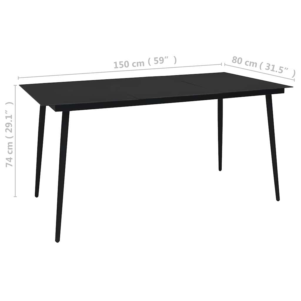 vidaXL Τραπεζαρία Κήπου Μαύρη 150 x 80 x 74 εκ. από Ατσάλι / Γυαλί