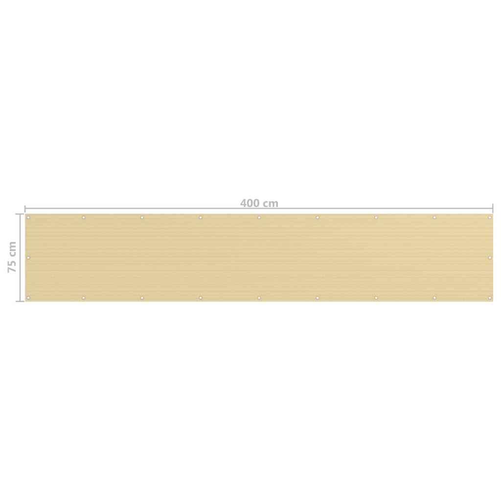 vidaXL Διαχωριστικό Βεράντας Μπεζ 75 x 400 εκ. από HDPE