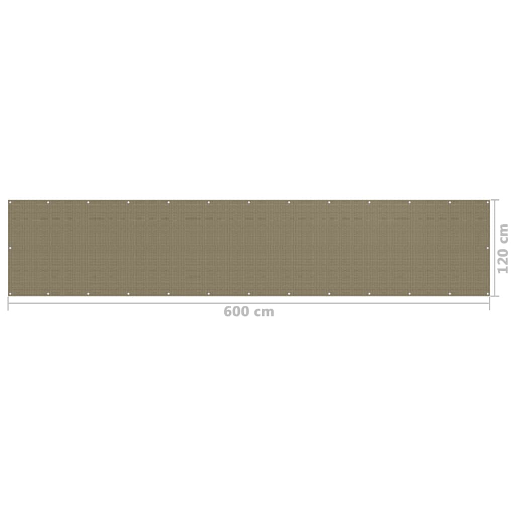 vidaXL Διαχωριστικό Βεράντας Taupe 120 x 600 εκ. από HDPE