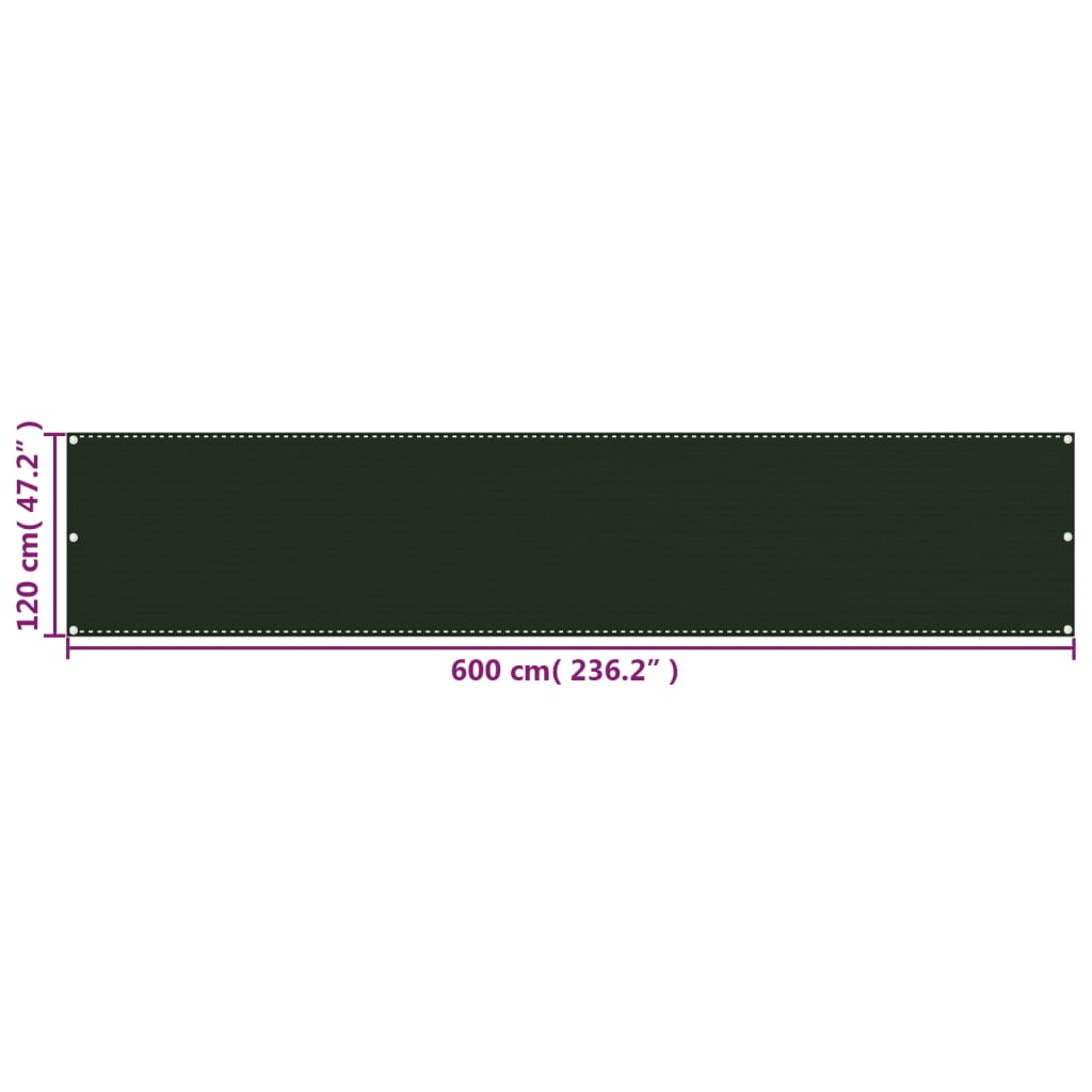 vidaXL Διαχωριστικό Βεράντας Σκούρο Πράσινο 120 x 600 εκ. από HDPE