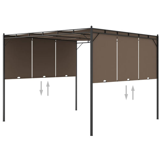 vidaXL Κιόσκι Κήπου Taupe 3 x 3 x 2,25 μ. με Πλαϊνή Κουρτίνα