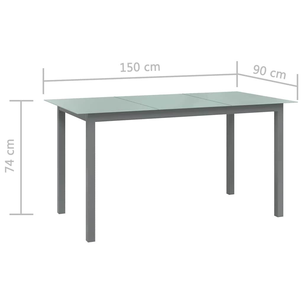 vidaXL Τραπέζι Κήπου Ανοιχτό Γκρι 150x90x74 εκ. από Αλουμίνιο / Γυαλί