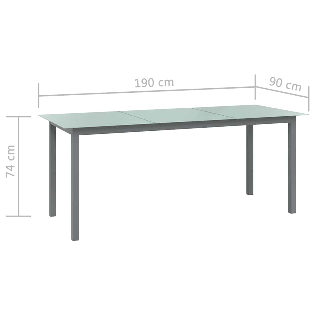 vidaXL Τραπέζι Κήπου Ανοιχτό Γκρι 190x90x74 εκ. από Αλουμίνιο / Γυαλί