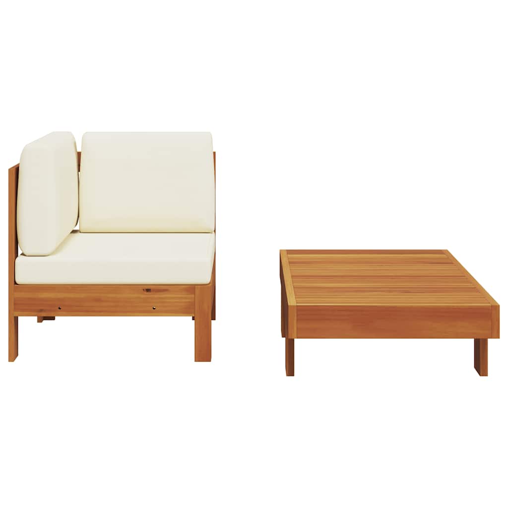 vidaXL Σαλόνι Κήπου 2 Τεμαχίων από Ξύλο Ακακίας / Λευκά Κρεμ Μαξιλάρια