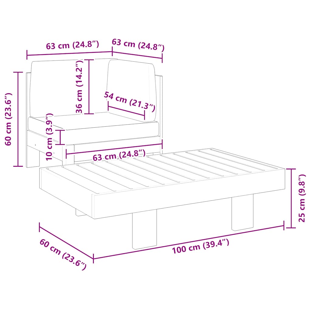 vidaXL Σαλόνι Κήπου 2 Τεμαχίων από Ξύλο Ακακίας / Λευκά Κρεμ Μαξιλάρια