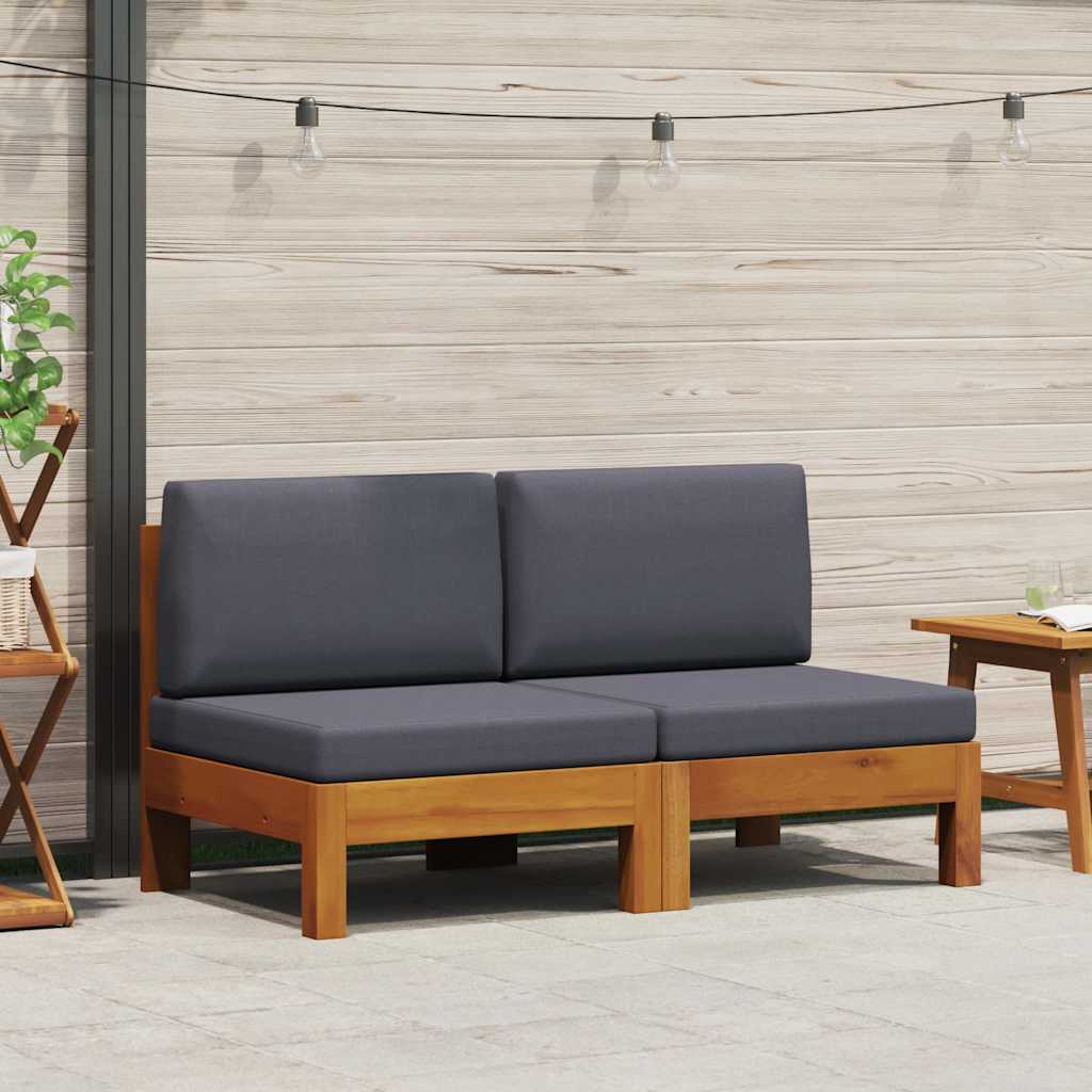 vidaXL Μεσαίοι Καναπέδες 2 τεμ. Μασίφ Ξύλο Ακακίας Σκ. Γκρι Μαξιλάρια