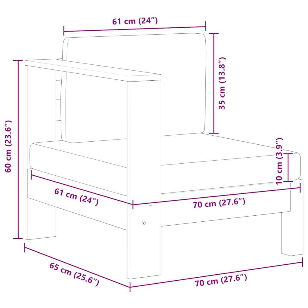 vidaXL Καναπές Μεσαίος με 1 Μπράτσο Σκούρο Γκρι από Μασίφ Ξύλο Ακακίας