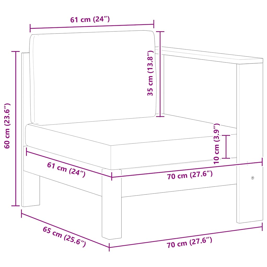 vidaXL Καναπές Μεσαίος με 1 Μπράτσο Λευκός Κρεμ από Μασίφ Ξύλο Ακακίας