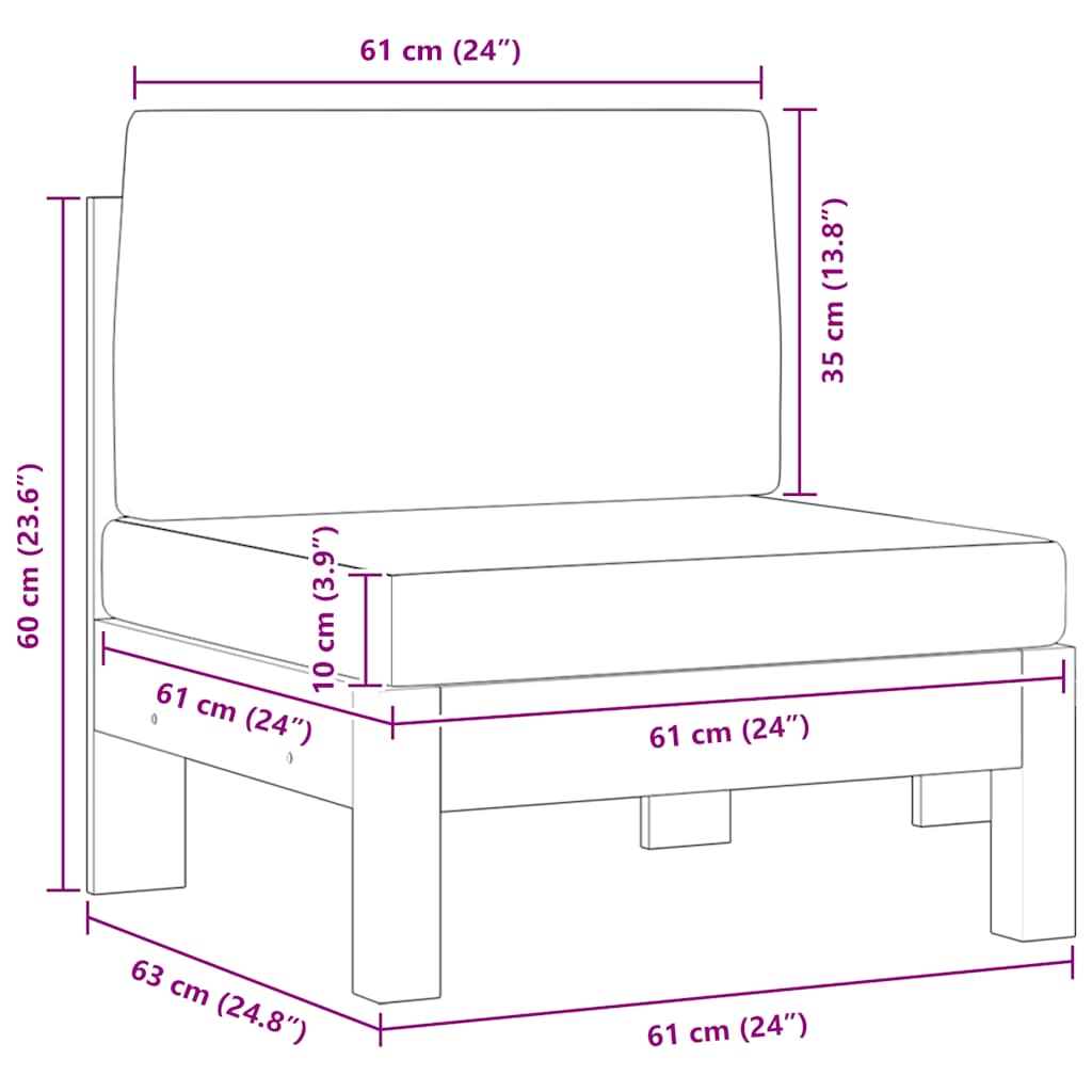 vidaXL Καναπές Μεσαίος από Μασίφ Ξύλο Ακακίας με Λευκά Κρεμ Μαξιλάρια