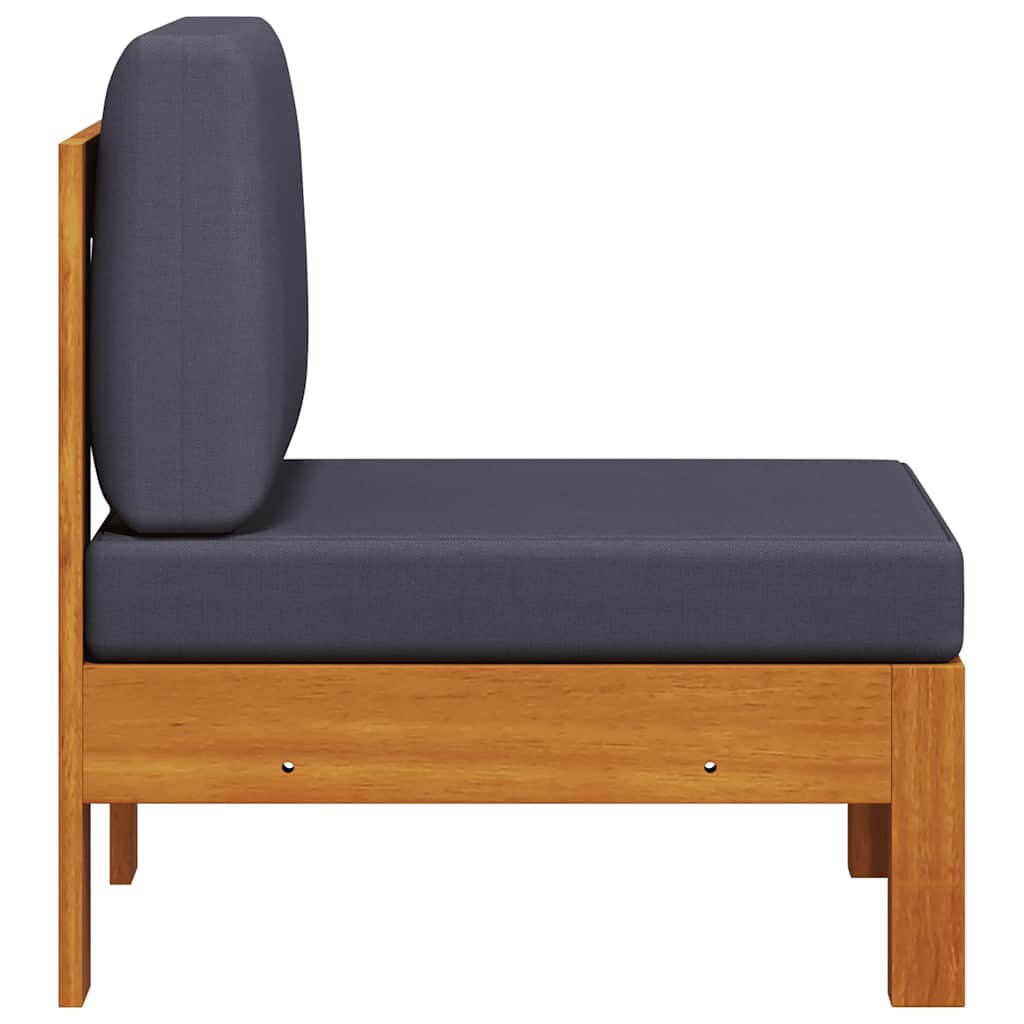 vidaXL Καναπές Μεσαίος από Μασίφ Ξύλο Ακακίας με Σκούρα Γκρι Μαξιλάρια