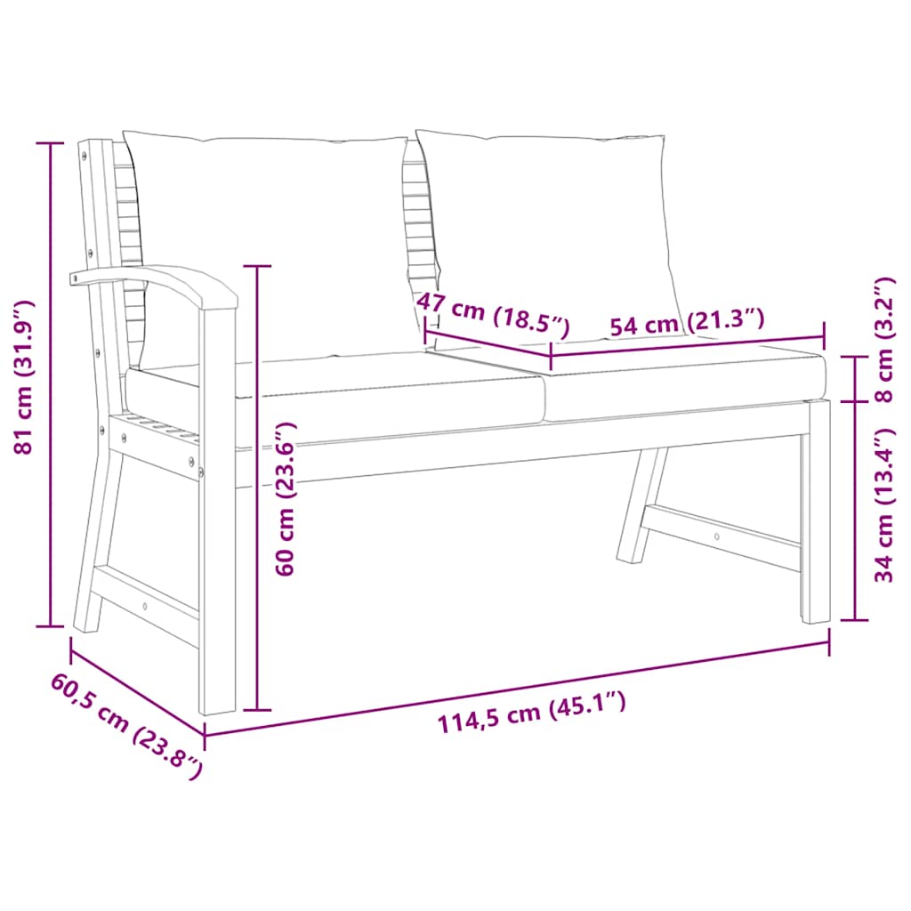 vidaXL Παγκάκι Κήπου 114,5 εκ. Μασίφ Ξύλο Ακακίας Σκ. Γκρι Μαξιλάρια