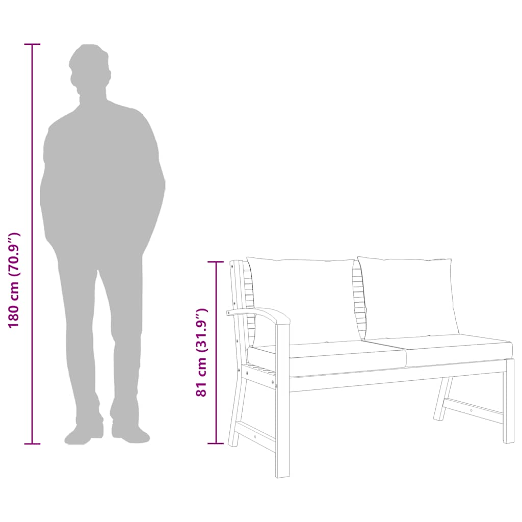 vidaXL Παγκάκι Κήπου 114,5 εκ. Μασίφ Ξύλο Ακακίας Σκ. Γκρι Μαξιλάρια