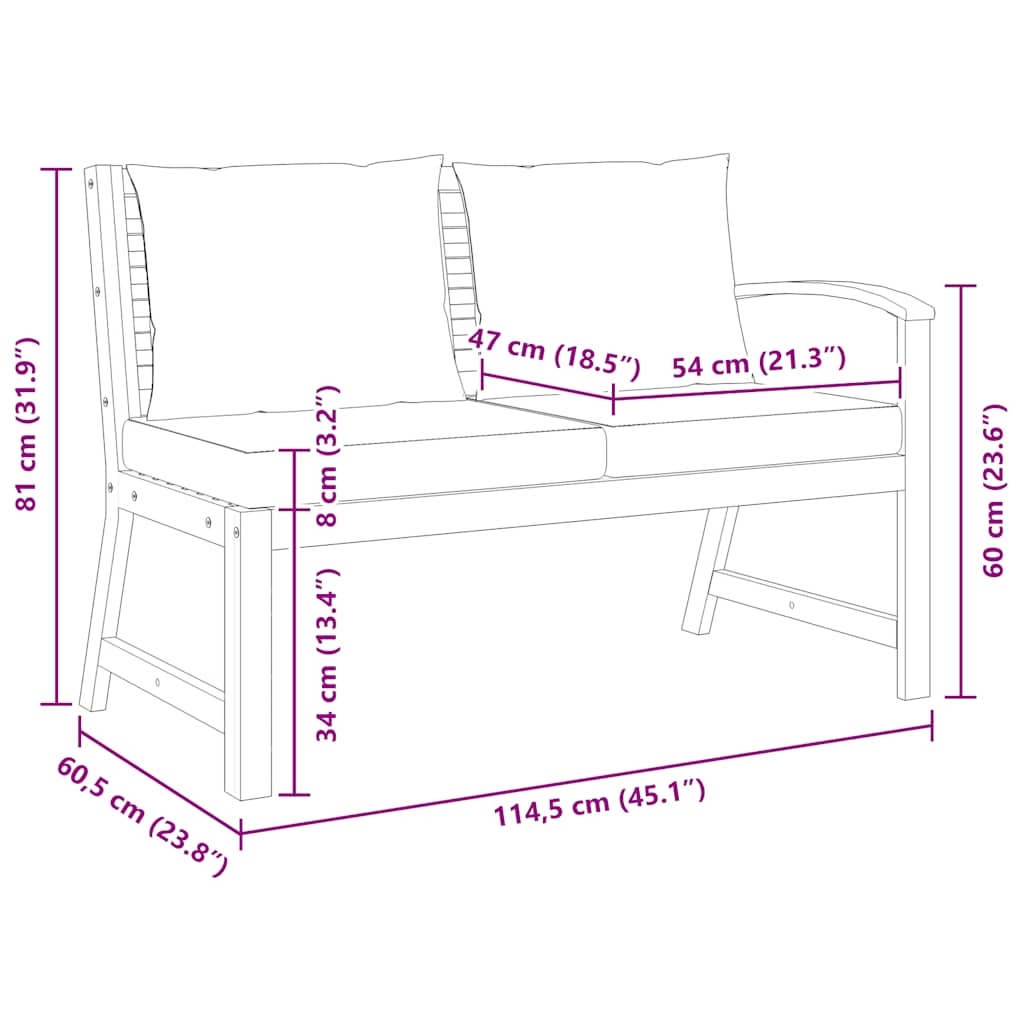 vidaXL Παγκάκι Κήπου 114,5 εκ. από Μασίφ Ξύλο Ακακίας με Κρεμ Μαξιλάρι