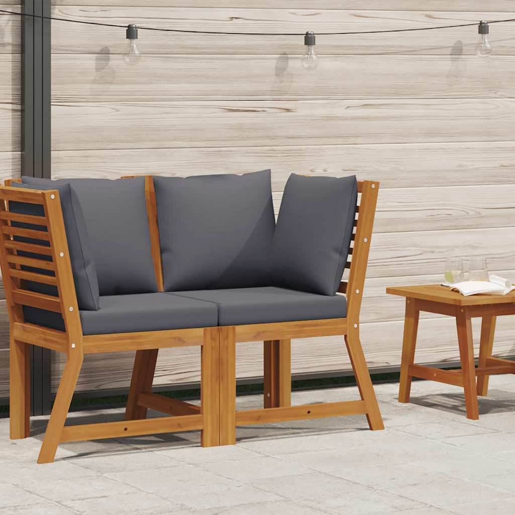 vidaXL Καναπές Αρθρωτός από Μασίφ Ξύλο Ακακίας & Σκούρα Γκρι Μαξιλάρι