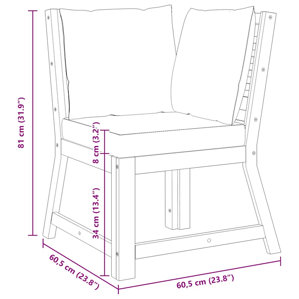 vidaXL Καναπές Αρθρωτός από Μασίφ Ξύλο Ακακίας & Σκούρα Γκρι Μαξιλάρι