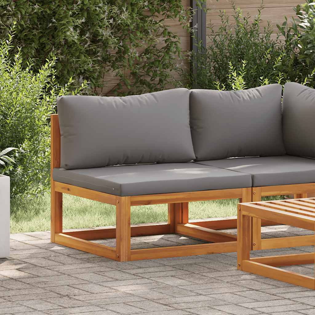 vidaXL Καναπές Μεσαίος Τμηματικός Μασίφ Ξύλο Ακακίας Σκ. Γκρι Μαξιλάρι