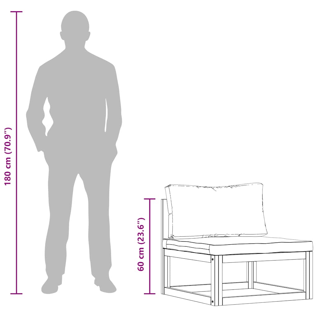 vidaXL Καναπές Μεσαίος Τμηματικός Μασίφ Ξύλο Ακακίας Σκ. Γκρι Μαξιλάρι