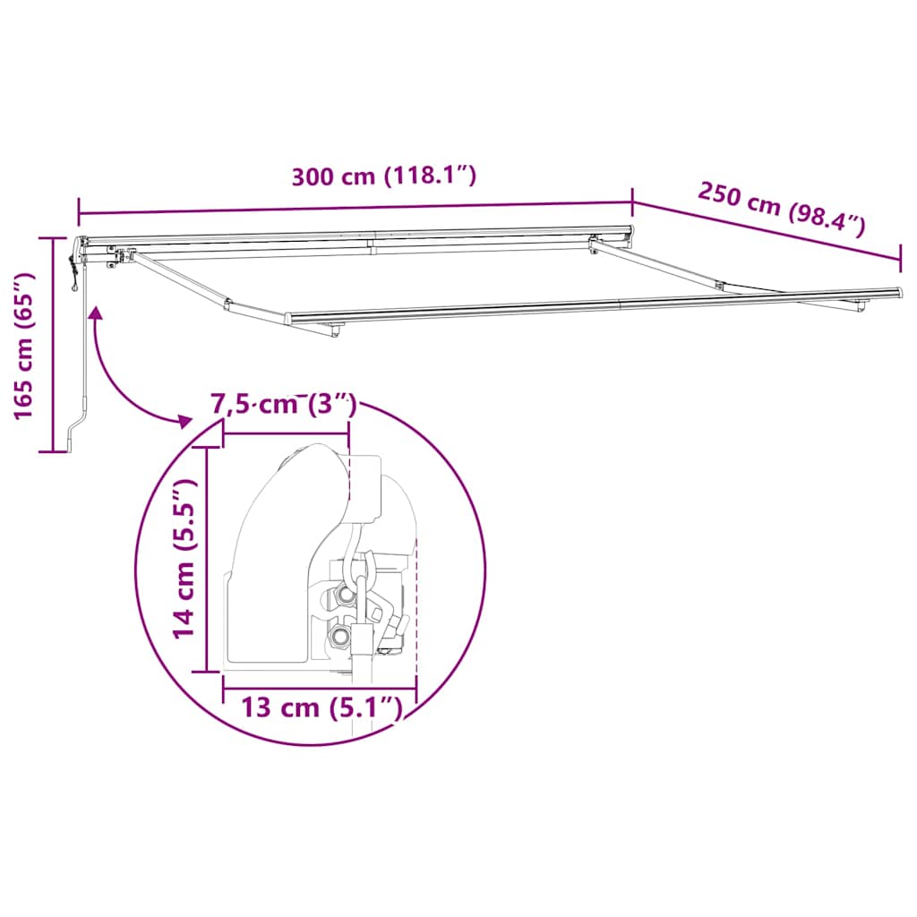 vidaXL Σκελετός Τέντας Λευκό 300 x 250 εκ Αλουμίνιο