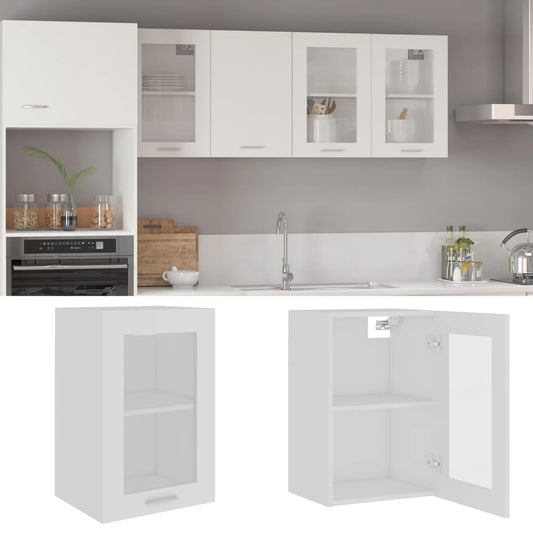vidaXL Κρεμαστό Γυάλινο Ντουλάπι "Lyon" Λευκό 40x31x60 εκ. από Τεχνητό Ξύλο