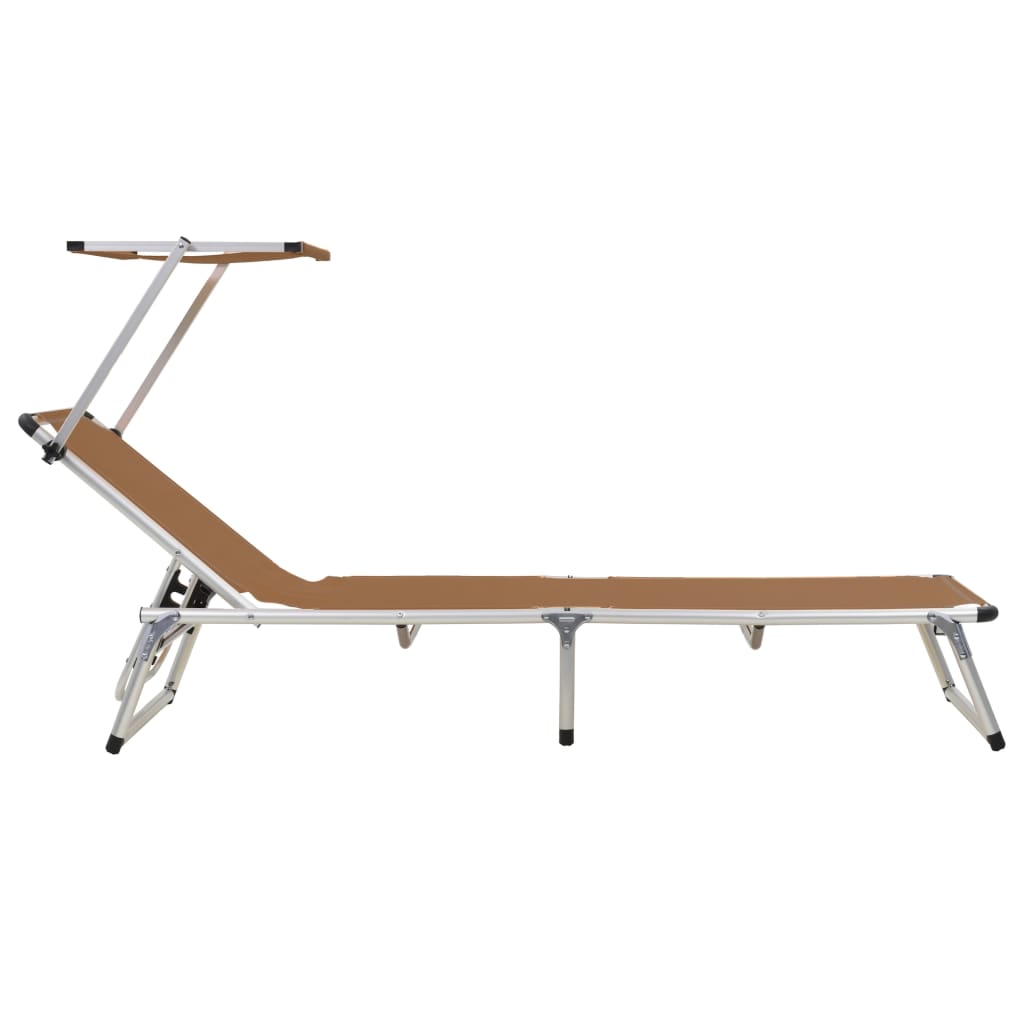 vidaXL Ξαπλώστρες Πτυσσόμενες με Οροφή 2 τεμ. Καφέ Αλουμίνιο/Textilene