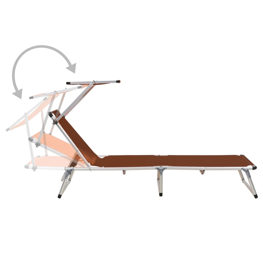 vidaXL Ξαπλώστρες Πτυσσόμενες με Οροφή 2 τεμ. Καφέ Αλουμίνιο/Textilene