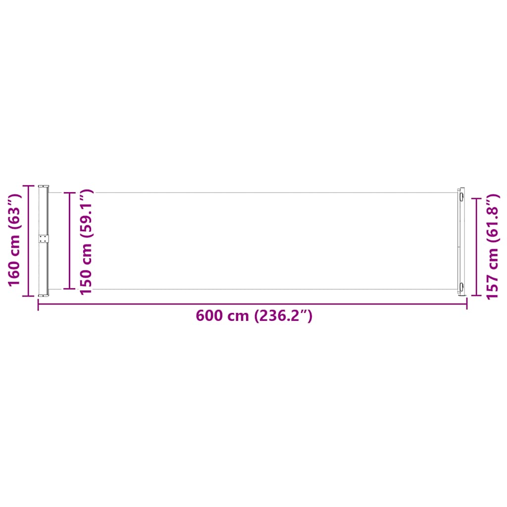vidaXL Σκίαστρο Πλαϊνό Συρόμενο Βεράντας Κρεμ 600 x 160 εκ.