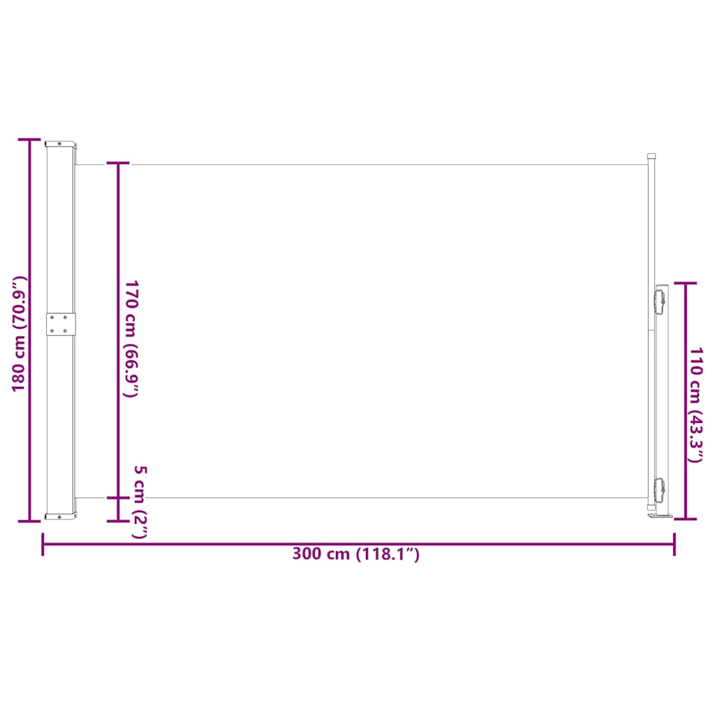 vidaXL Σκίαστρο Πλαϊνό Συρόμενο Βεράντας Γκρι 180 x 300 εκ.
