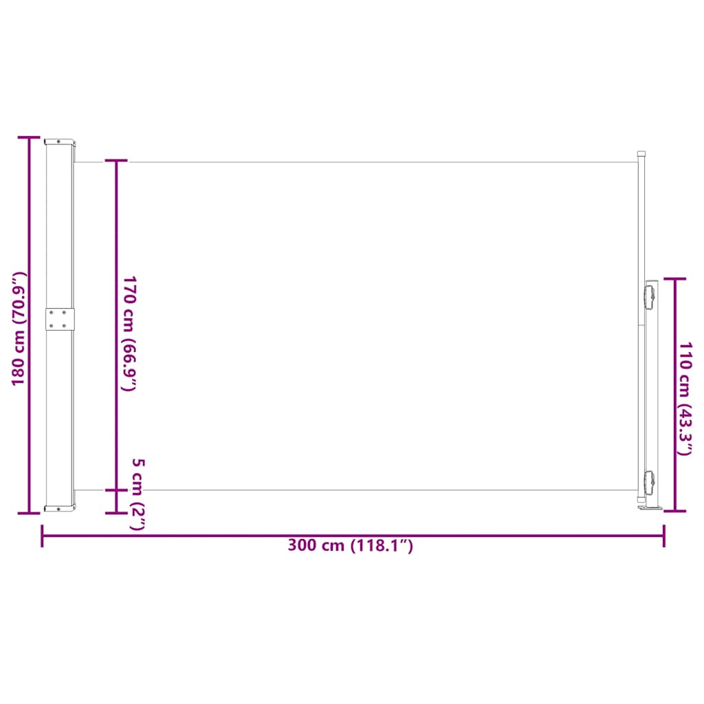 vidaXL Σκίαστρο Πλαϊνό Συρόμενο Βεράντας Μπλε 180 x 300 εκ.