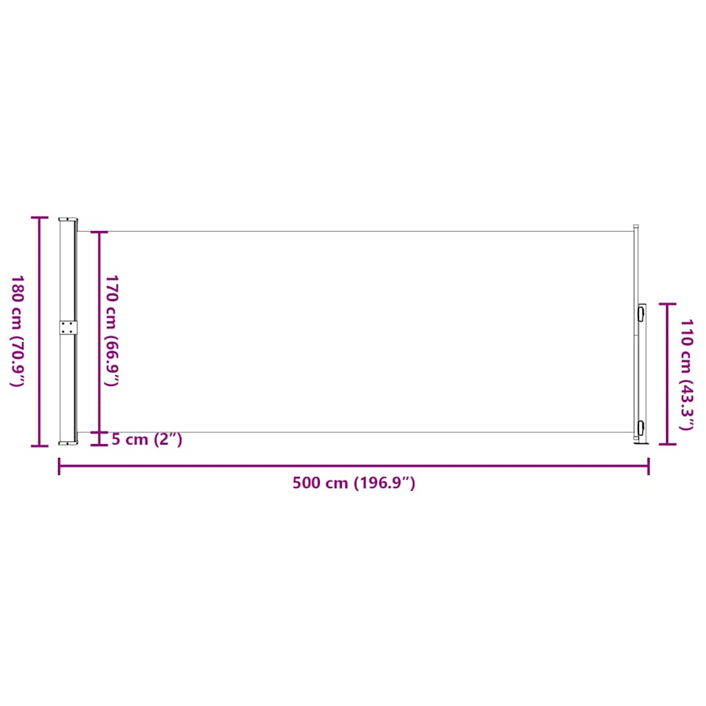vidaXL Σκίαστρο Πλαϊνό Συρόμενο Βεράντας Καφέ 180 x 500 εκ.