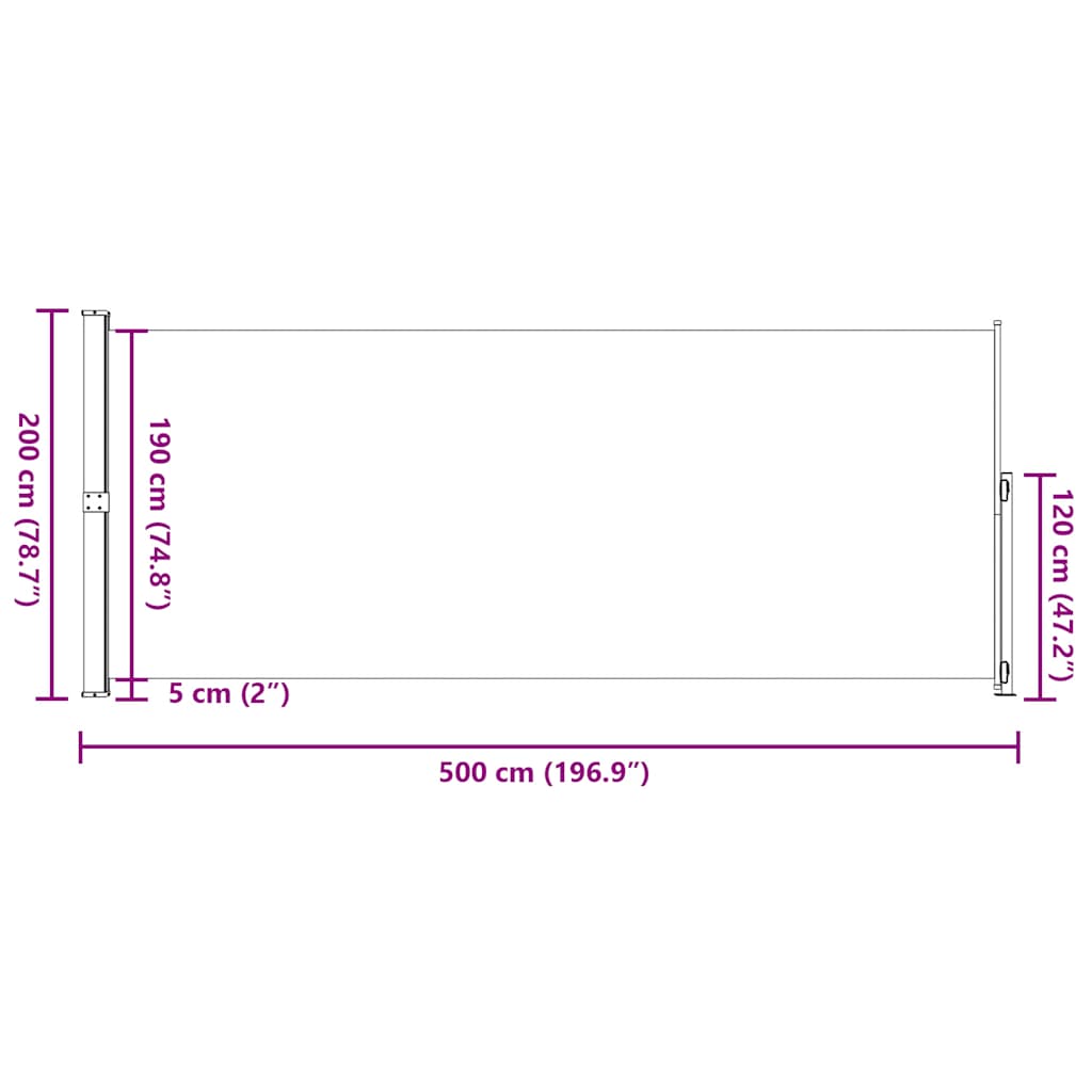 vidaXL Σκίαστρο Πλαϊνό Συρόμενο Βεράντας Κρεμ 200 x 500 εκ.
