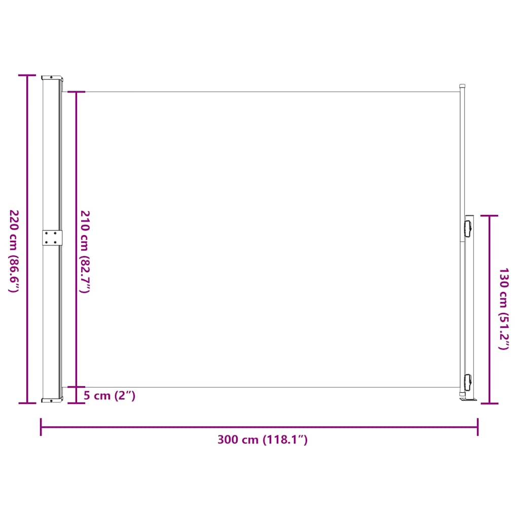 vidaXL Σκίαστρο Πλαϊνό Συρόμενο Βεράντας Μαύρο 220 x 300 εκ.