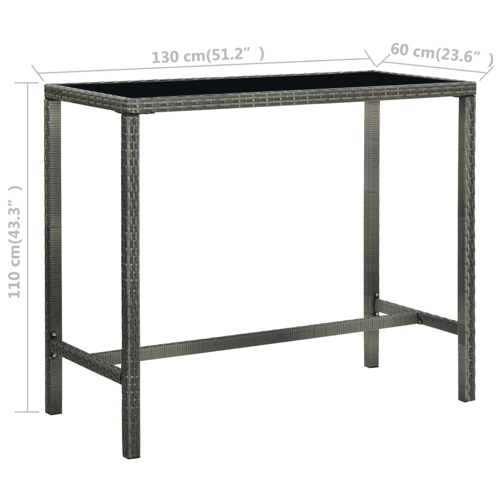 vidaXL Τραπέζι Μπαρ Κήπου Γκρι 130x60x110 εκ. Συνθετικό Ρατάν/Γυαλί