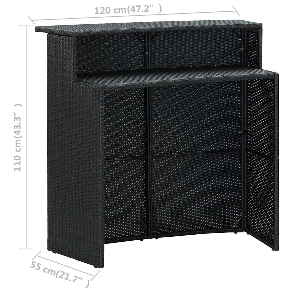 vidaXL Τραπέζι Μπαρ Κήπου Μαύρο 120x55x110 εκ. από Συνθετικό Ρατάν