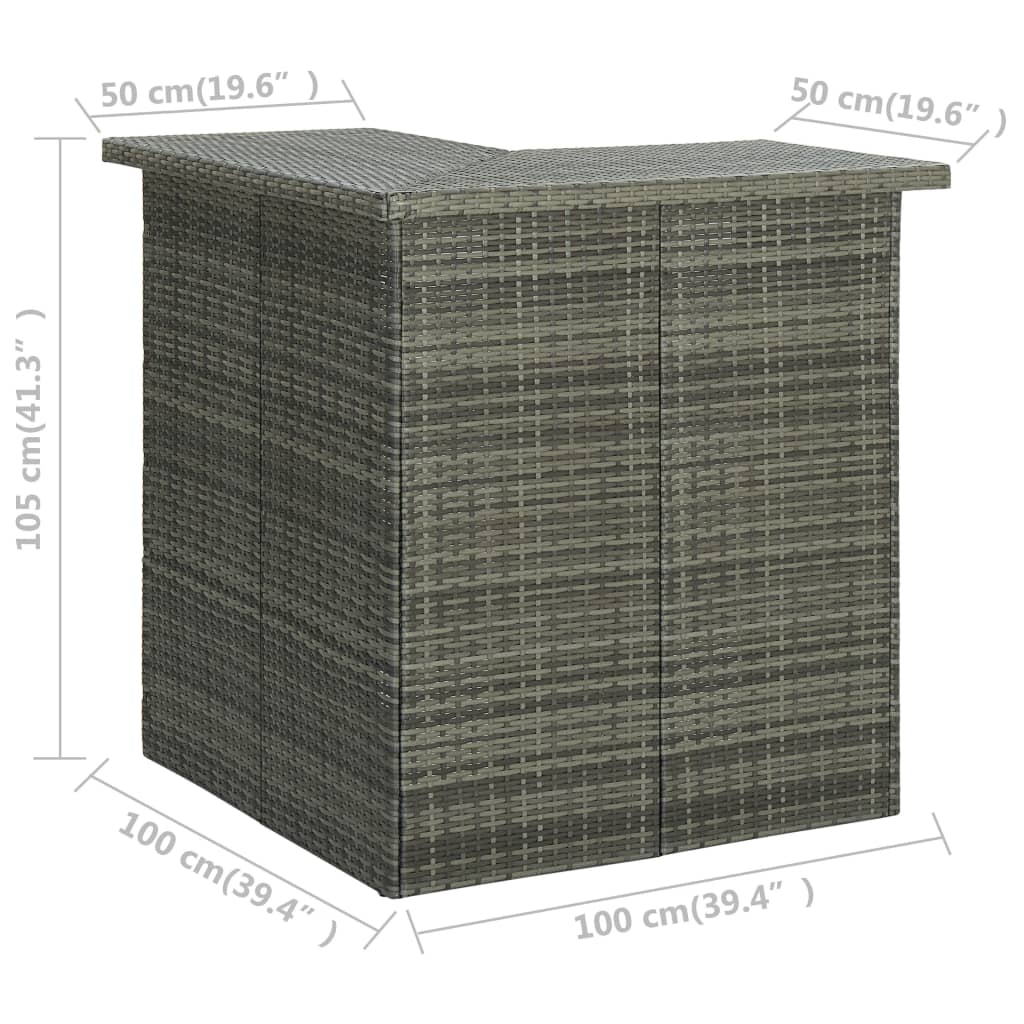 vidaXL Τραπέζι Μπαρ Γωνιακό Γκρι 100 x 50 x 105 εκ. Συνθετικό Ρατάν