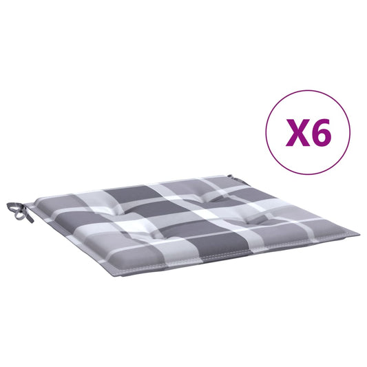 vidaXL Μαξιλάρια Καρέκλας 6τεμ Γκρι Καρό 40x40x4εκ. Ύφασμα Oxford