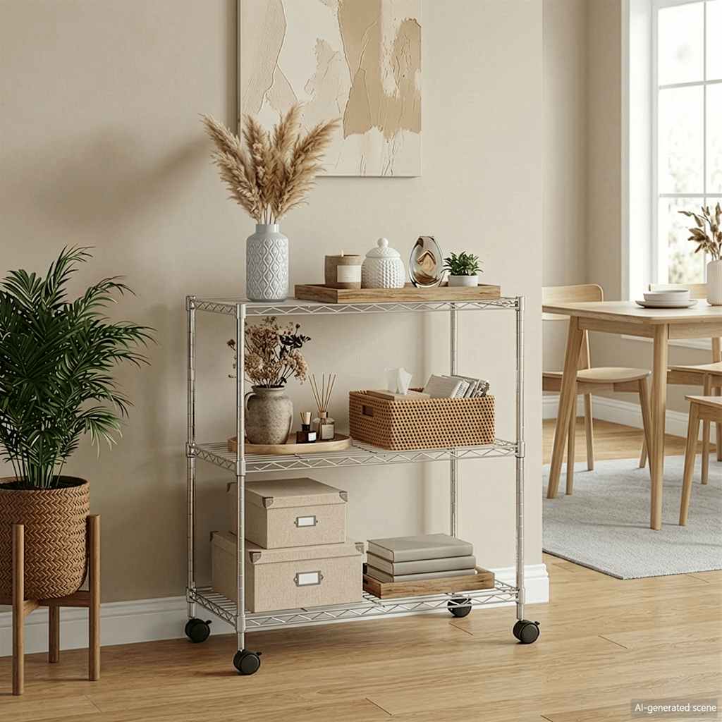 vidaXL Ραφιέρα 3 Επιπέδων με Τροχούς Χρωμέ 60x35x81 εκ. 150 κ.