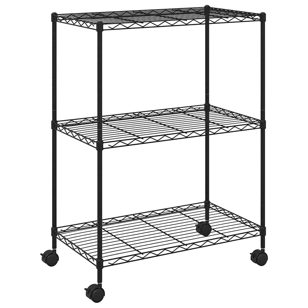 vidaXL Ραφιέρα 3 Επιπέδων με Τροχούς Μαύρη 60x35x81 εκ. 150 κ.