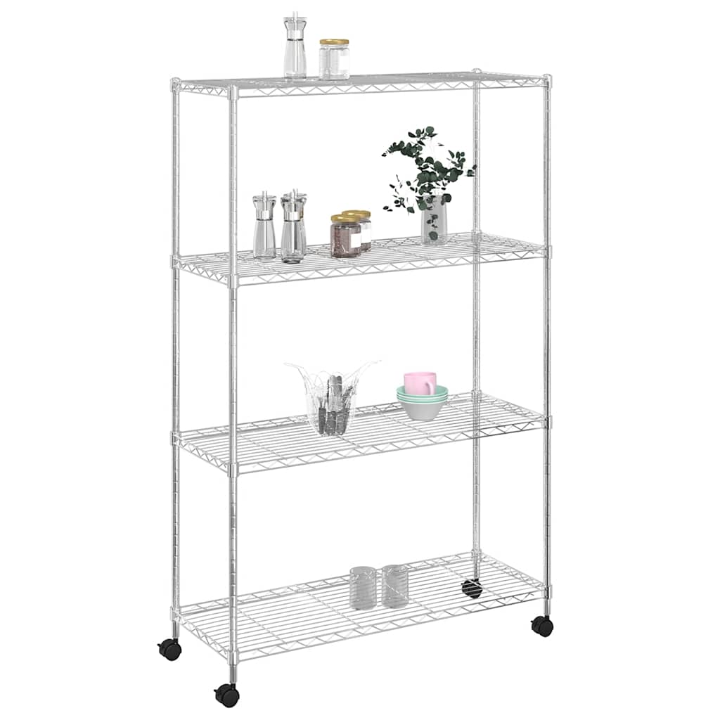 vidaXL Ραφιέρα 4 Επιπέδων με Τροχούς Χρωμέ 90x35x142 εκ. 200 κ.