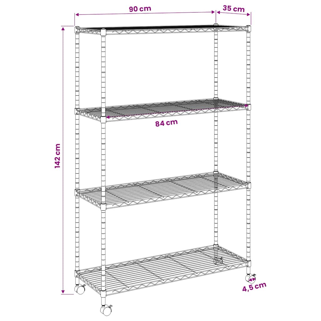 vidaXL Ραφιέρα 4 Επιπέδων με Τροχούς Χρωμέ 90x35x142 εκ. 200 κ.